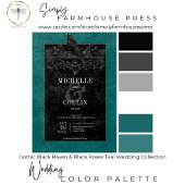 Invitation Noir gothique Double Arc Rose Turquoise Mariage