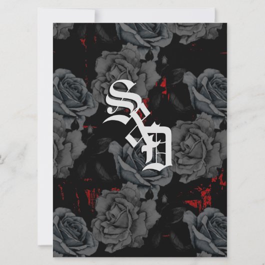 Invitation Noir gothique Grunge rouge texturé Roses noirs (Dos)