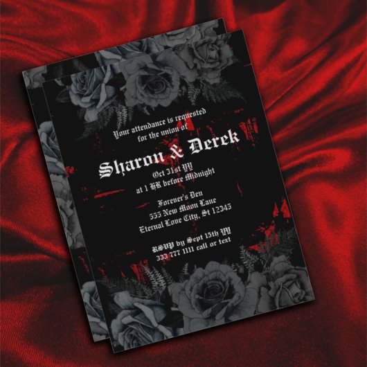 Invitation Noir gothique Grunge rouge texturé Roses noirs