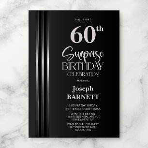 Invitation Noir Gris à Rayures Argentées 60e Anniversaire Sur