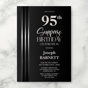 Invitation Noir Gris à Rayures Argentées 95e Anniversaire Sur