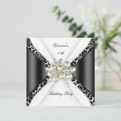 Invitation Noir Gris Blanc Léopard Perle Fête d'anniversaire (Debout devant)