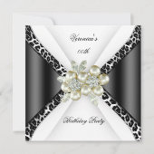 Invitation Noir Gris Blanc Léopard Perle Fête d'anniversaire (Devant)