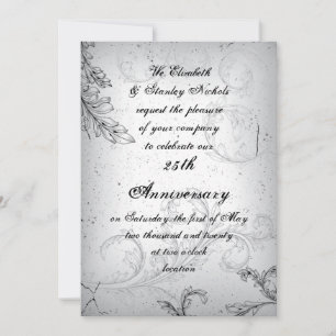 Invitation Noir gris défilement 25ème anniversaire de mariage
