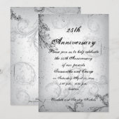 Invitation Noir gris défilement feuille noces d'argent (Devant / Derrière)