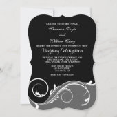 Invitation Noir Gris Floral Bracket Mariage Invite (Devant)