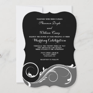 Invitation Noir Gris Floral Bracket Mariage Invite