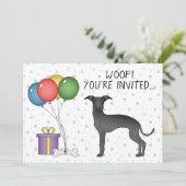 Invitation Noir italien Greyhound mignon dessin chien Anniver (Debout devant)