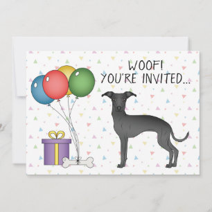 Invitation Noir italien Greyhound mignon dessin chien Anniver