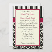 Invitation Noir, ivoire, Red Stripes Damask Monogramme Invita (Dos)