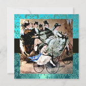 INVITATION NOIR JAUNE BICYCLE BLEU MARIAGE DAMASK MONOGRAM (Devant)