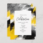 Invitation Noir Jaune Blanc Moderne Abstrait Brosses (Devant / Derrière)