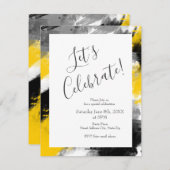 Invitation Noir Jaune Blanc Moderne Abstrait Brosses (Devant / Derrière)