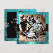 INVITATION NOIR JAUNE BLEU BICYCLETTE MARIAGE DAMAS INITIALE (Devant / Derrière)