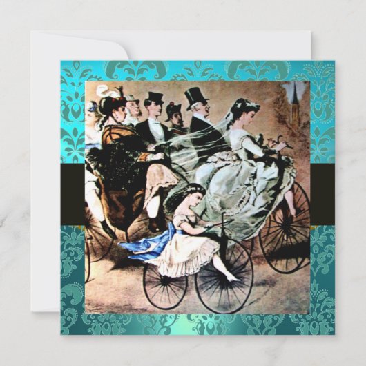 INVITATION NOIR JAUNE BLEU BICYCLETTE MARIAGE DAMAS INITIALE (Devant)