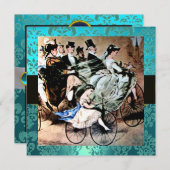 INVITATION NOIR JAUNE  BLEU BICYCLETTE MARIAGE DAMAS MONOGRAM (Devant / Derrière)