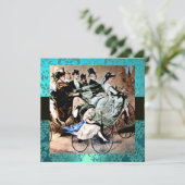 INVITATION NOIR JAUNE  BLEU BICYCLETTE MARIAGE DAMAS MONOGRAM (Debout devant)