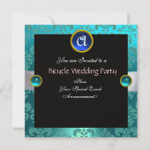 INVITATION NOIR JAUNE  BLEU BICYCLETTE MARIAGE DAMAS MONOGRAM (Dos)
