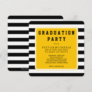 Invitation Noir   Jaune Sporty Striped Graduation Party