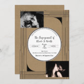 Invitation Noir Kraft minima lignes modernes Fiançailles (Devant / Derrière)