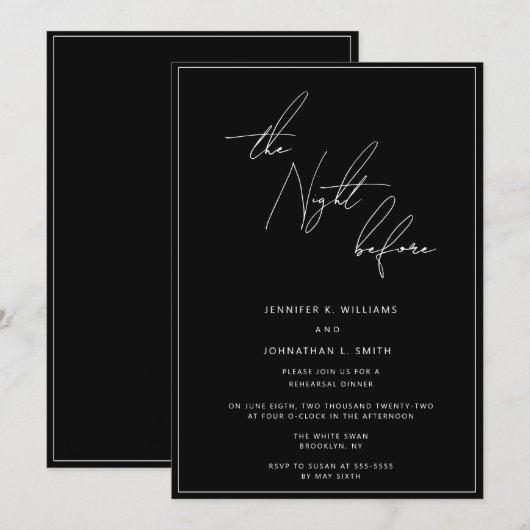 Invitation Noir La Nuit Avant Le Dîner De Répétition Invitati (Devant / Derrière)