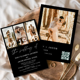 Invitation Noir Le Mariage de la Photo QR code Elegant