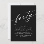 Invitation Noir lisse | Script formel Moody 40e anniversaire (Devant)