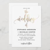 Invitation Noir Lovely Script Typographie Mariage Or (Devant / Derrière)