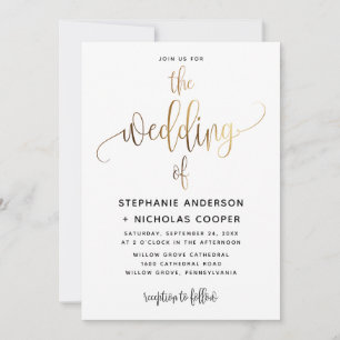 Invitation Noir Lovely Script Typographie Mariage Or