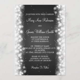 Invitation Noir magique d'étincelle de mariage élégant