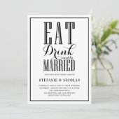 Invitation Noir manger, boire et être marié Mariage (Debout devant)