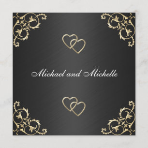 Invitation Noir mariage avec Triage en métal or