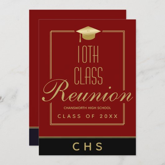 Invitation Noir Maroon moderne Script 10ème Classe Réunion (Devant / Derrière)