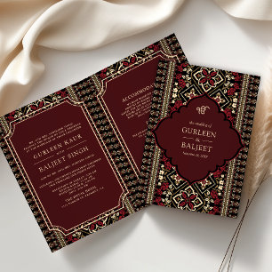 Invitation Noir Maroon rouge Ikat Tous dans un Mariage sikh