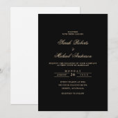 Invitation Noir minima calligraphie Mariage de script or (Devant / Derrière)