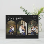 Invitation Noir minimal Arc photo QR Code Enregistrer la date (Debout devant)