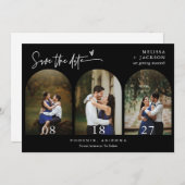 Invitation Noir minimal Arc photo QR Code Enregistrer la date (Devant / Derrière)