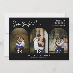 Invitation Noir minimal Arc photo QR Code Enregistrer la date