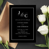 Invitation Noir minimal et chic | Mariage frontière blanc
