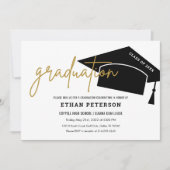 Invitation Noir Minimaliste Lycée Secondaire Graduation (Devant)