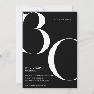 Invitation Noir minimaliste moderne chic 30e anniversaire