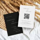 Invitation Noir minimaliste moderne QR Code Mariage