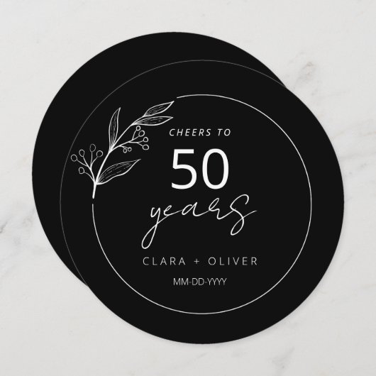 Invitation Noir minimum 50 ans mariage anniversaire (Devant / Derrière)
