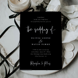 Invitation Noir moderne avec Mariage de texte blanc