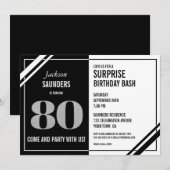 Invitation Noir moderne Blanc 80ème Surprise Anniversaire (Devant / Derrière)