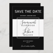 Invitation Noir moderne, blanc, mariage gris Enregistrer la d (Devant / Derrière)