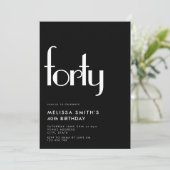 Invitation Noir moderne Blanc Simple élégant 40e anniversaire (Debout devant)