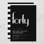 Invitation Noir moderne Blanc Simple élégant 40e anniversaire (Devant / Derrière)