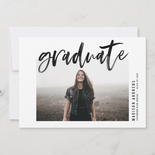 Invitation Noir | Moderne Brossé Partie de Graduation Script (Devant)