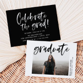 Invitation Noir | Moderne Brossé Partie de Graduation Script